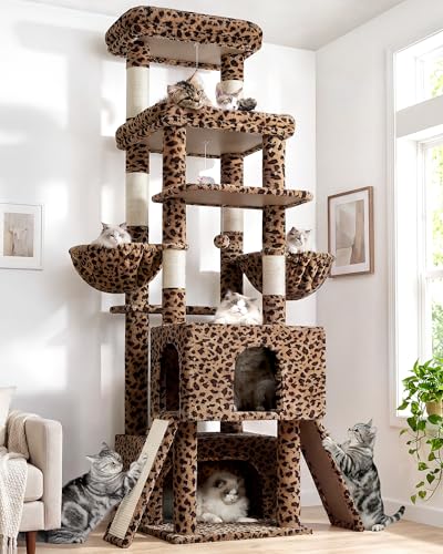 Z78 Heavy Duty Cat Tree for 20lbs Large Adult Cats (Leopard Print / 78 inch)