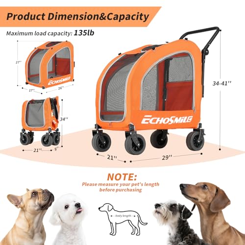 4 Wheel Pet Stroller for Dogs & Cats (Orange)