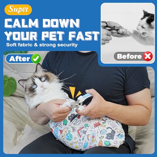 Cat Grooming Wrap for Nail Trimming (M-21.6in ( Weight:＜ 6lbs ) / Cartoon)