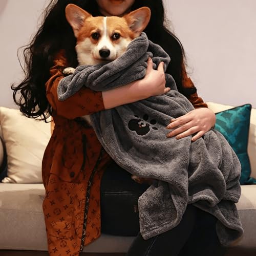 Extra Large Dog Towels for Drying Dogs 2 Pack (Grey and Black / XL-55" * 36")