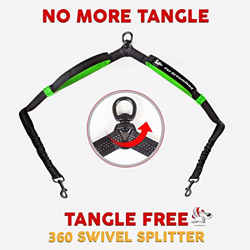 Exquisite Double Dog Coupler No Tangle Swivel for Two Medium Dogs. Premium Quality Attachment for Easy Dog Walking. You Will Absolutely Love This Amazing Gear (Black & Green)