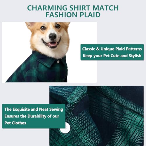 Dog Shirt Pet Plaid Clothes Shirt T (3XL-(26~38lb)-Chest~26.8" / Green)