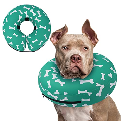 Inflatable Dog Cone Collar Alternative After Surgery (T Bone Green / XXL(Neck 18.5"-23.5"))