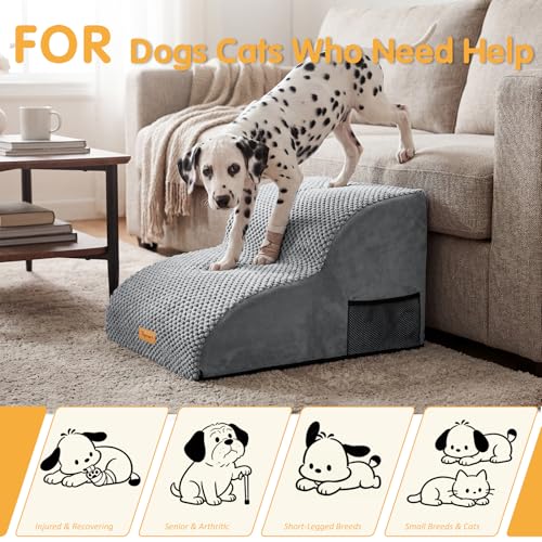 High Density Extended Foam Dog Ramp&Steps 2 Tiers (Grey / 21.7*15.7*11.8)