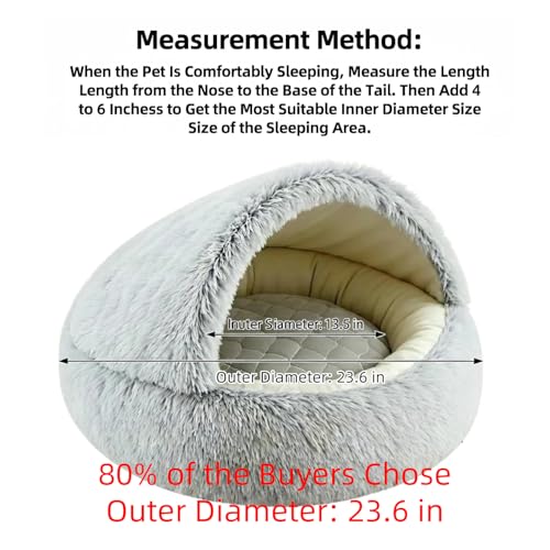 2-in-1 Convertible Cat & Dog Bed Cave with Removable Zipper Hood, Converts to Calming Donut Bed, Reversible Plush & Cooling Ice Silk Cushion (Grey, 28 in Large Size) (Grey / 28 in Large Size)
