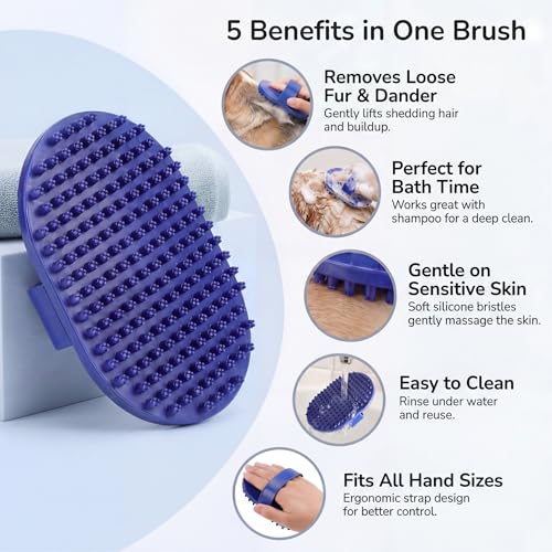 Rubber Grooming Brush for Dogs & Cats (Blue)