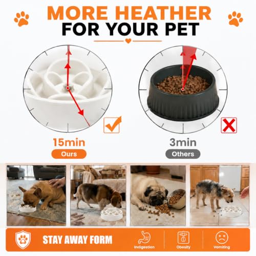Elevated Slow Feeder Ceramic Dog Bowls 8.26in (White / 8.26in)