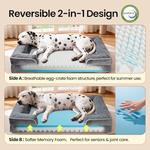 Orthopedic Jumbo Sized Dog Bed Couch (52" x 41" x 9" / 01-Gray)