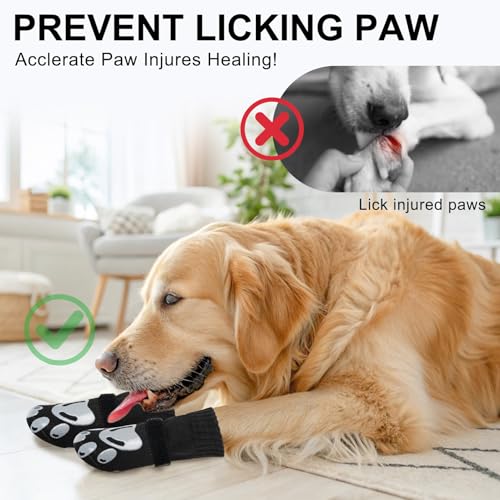 Dog Socks to Prevent Licking Paws Double Sided Grip Traction (Black(Paw) / XS(1.5"-1.7" W | Pack of 4))