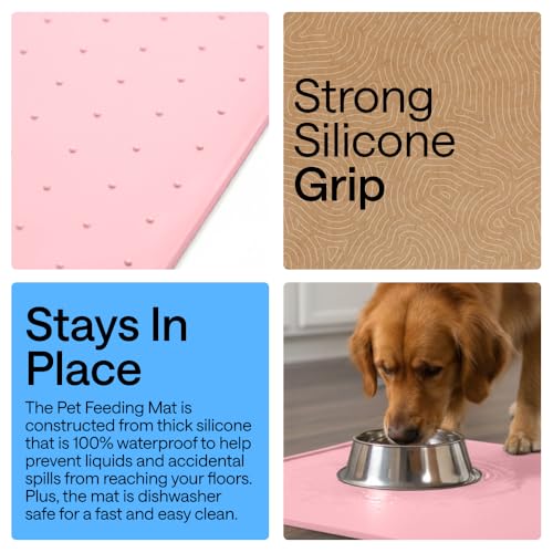 Dog Food Mat 100% Waterproof Silicone (Pink / 32"l X 24"w)