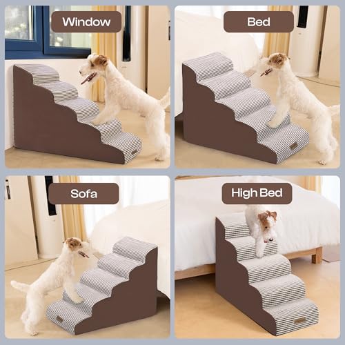 Dog Stairs for High Beds (White-coffee / Stairs 24.5"H)