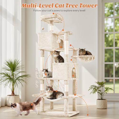 66 Inch Cat Tree Tower for Indoor Cats and Kittens (Beige / 66 IN)