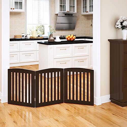Wooden Freestanding Foldable Pet Gate for Dogs (Espresso / 24" Height-3 Panel)