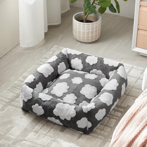 Small Dog Bed for Small Dogs (Cozy Clouds Grey / S PLUS (25"x21"x7"))