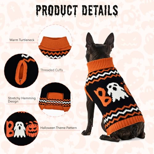 Halloween Dog Stripe Sweater Cute Pumpkin Ghost Pattern Pet Knitwear Clothes Festival Boo Letters Outfits Halloween Costume for Small Middle Large Dogs 2XL (XX-Large)