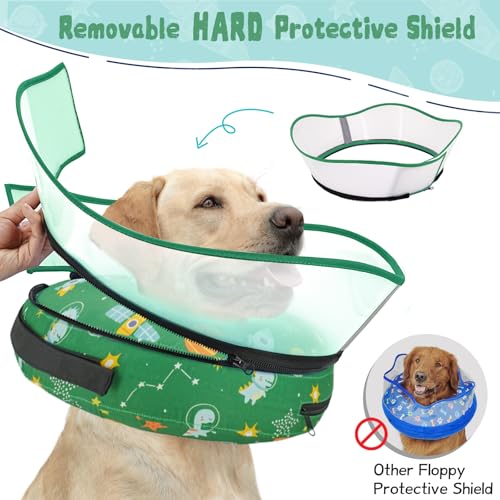 Elevated Inflatable Dog Cone Collar to Stop Licking (Green / XL(Neck 14"-18"))