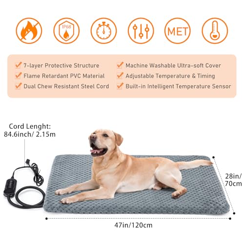 Extra Large Pet Heating Pad (XL: 47" x 28" / Grey)