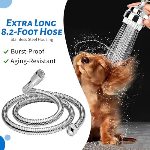 Pet Shower Attachment with 8.2ft Hose & Silicone Brush