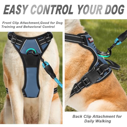 Dog Harness No Pull for Large Dogs Front Back Clips (Large(Chest:24.5-32.5") / Navy)
