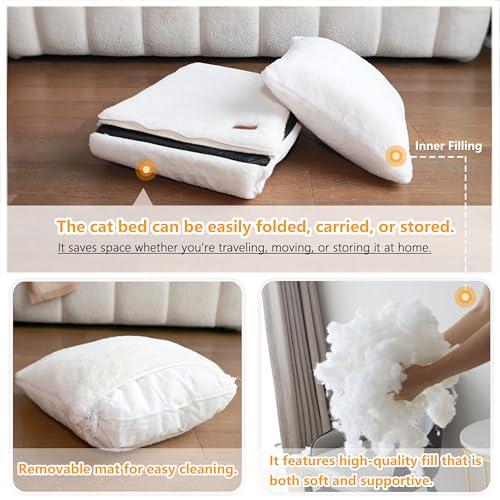 Cat Bed for Indoor Cats (Cream / L:(17.5"×16.8"×15.8"))