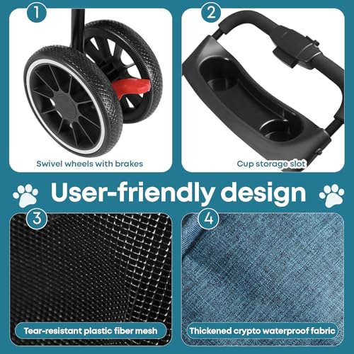 Pet Stroller Dog Stroller for Small Medium Dogs Cats (Green)