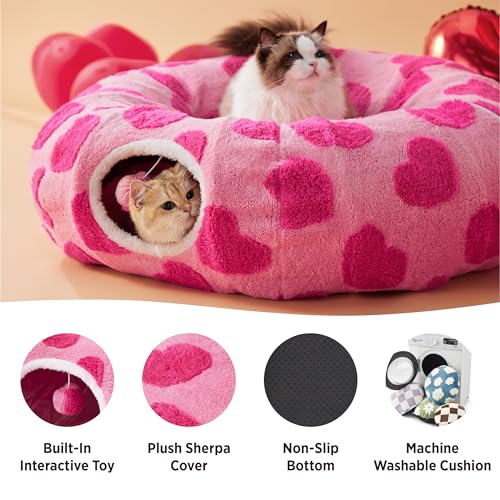 Lesure Donut Cute Jacquard Cat Tunnel Bed Kitten Toys for Puppy Bunny (Standard (33.5"L x 33.5"W x 10"H) / A Lover Hearts)