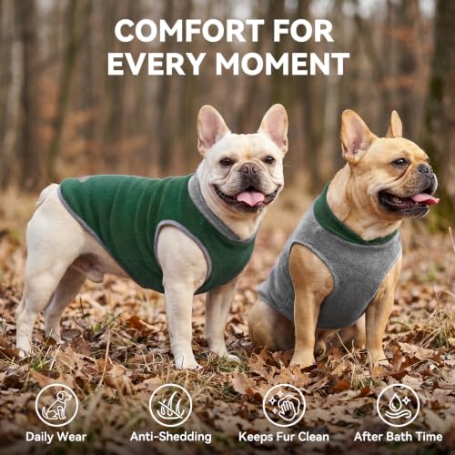 2 Pack Fleece Dog Sweater Pullover Lightweight Reflective Jacket (Large / Green & Grey)