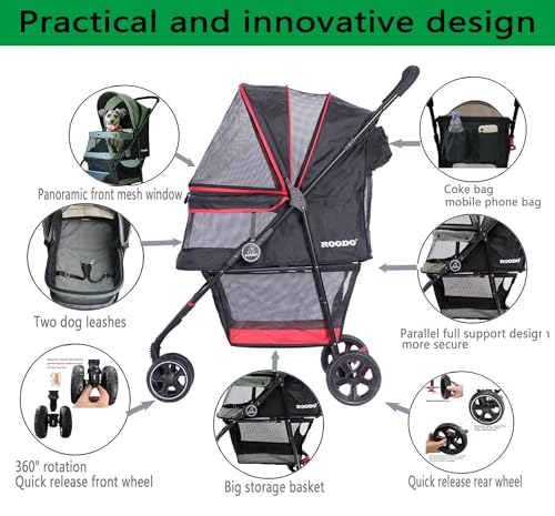 Escort 3 Wheel Dog Cat Pet Stroller for Small (Black/red / 33x37 Inch (Pack of 1))