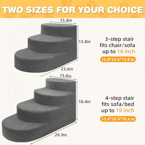 Dog Stairs 3 Steps Foam Pet Ramp for Small Dogs Cats (Gray-3-Step)
