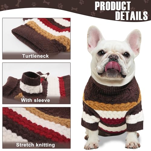 Dog Sweater Pet Cable Knitted Turtleneck Sweater for Small Medium Dogs Boy Girl (Brown / Medium)