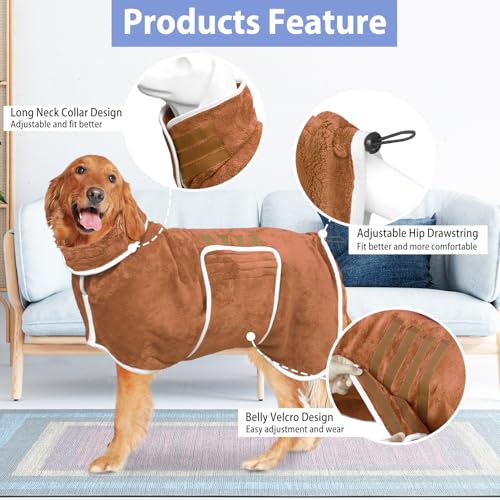Dog Bathrobe Towel Dog Drying Coat (Brown / 3X-Large)