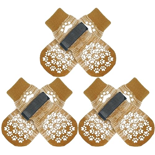 6PCS Anti Slip Dog Socks to Prevent Licking Paws (Medium (6 Count) / Beige)