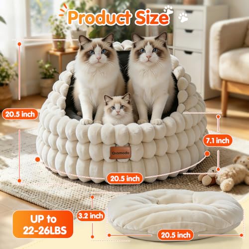 Cat Cave Bed for Indoor Cats Covered 2 in 1 Pet Burrow Beds (Beige)