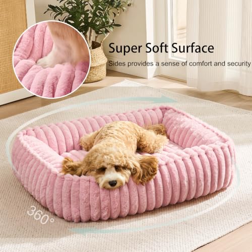 Orthopedic Large Dog Bed Calming Pet Sofa Bed 32''x24'' Pink (Pink / 32"L x 24"W x 7"Th)