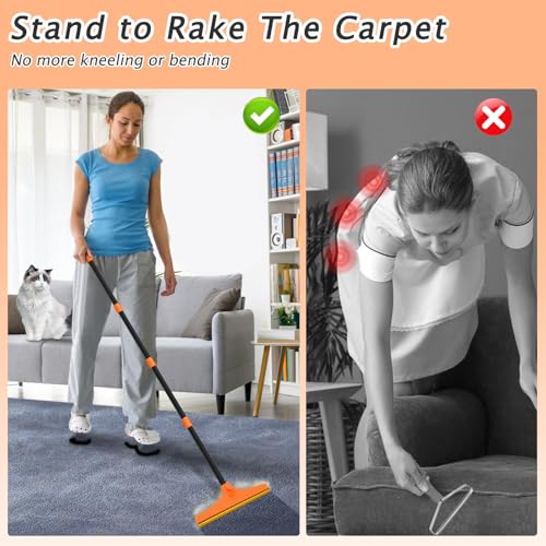 Carpet Rake for Pet Hair Removal Tool (60‘’ / Orange)
