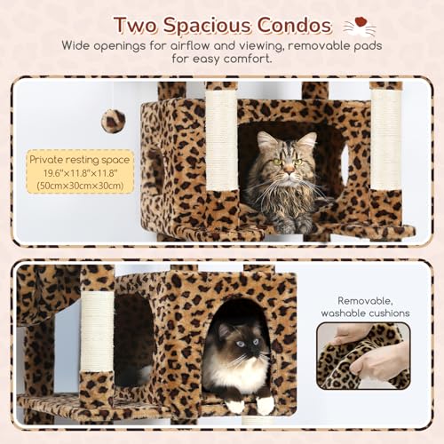74in Leopard Heavy Duty Cat Tree Tower for Indoor Large Cat (Leopard Print / 74inch)