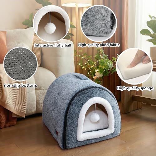 Cat Bed for Indoor Cats (Dark Grey / M:(15.6"×15.6"×14"))
