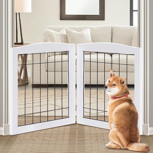 2 Panel Freestanding Foldable Wood Dog Gate (24"Height-2 Panel / White)