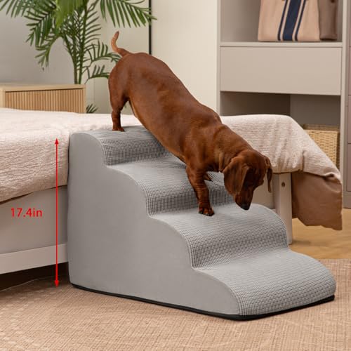 Dog Steps for Bed or Couch (Light Grey / Standard 4-Step 17.4"H)