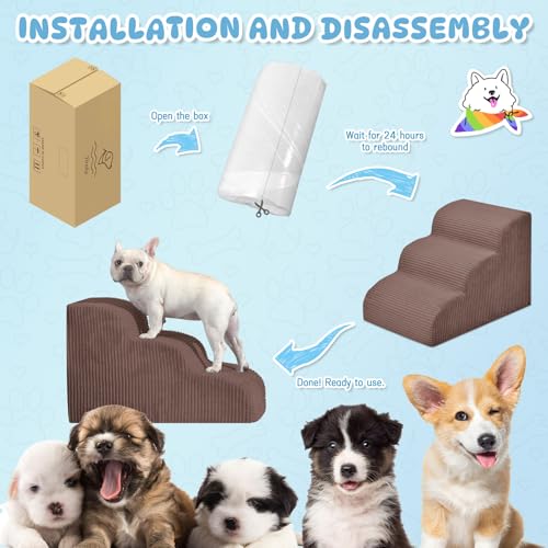 4 Step Dog Stairs Pet Ramp for High Beds (Coffee / 4-Step 20"H)