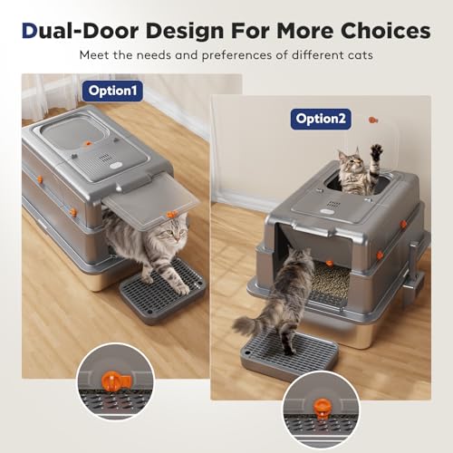 XXXL Extra Large Enclosed Stainless Steel Litter Box with Lid (XXX-Large / Grey)