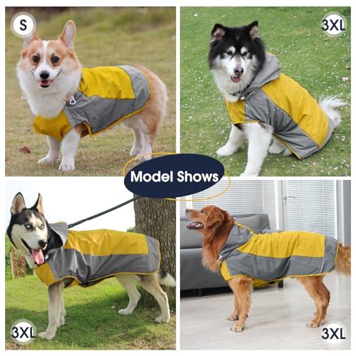 Dog Raincoat Waterproof & Windproof Dog Rain Jacket with Reflective Strips for Rainy Walks (3X-Large / Yellow)