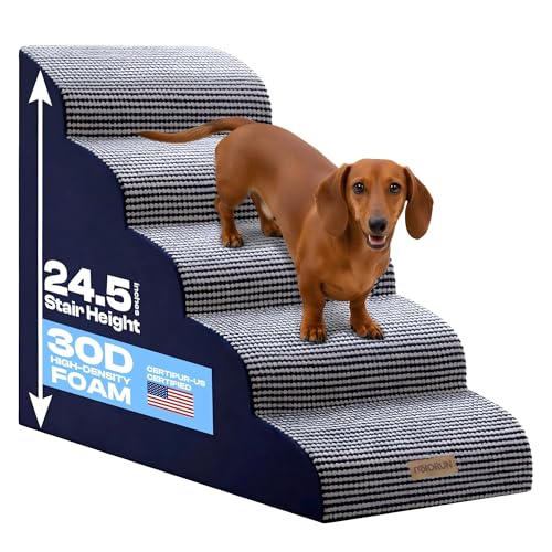 Dog Stairs for High Beds (White-navy / Stairs 24.5"H)