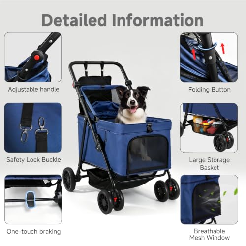 Dog Stroller for Large & Medium Dogs (Blue)