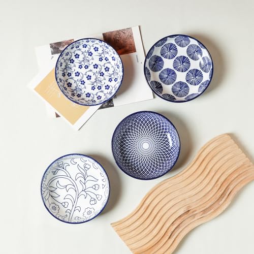 Ceramic Cat Bowls Set of 6 (5.6 Inch, Set of 4 / Vintage Blue)