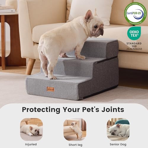 Dog Stairs for Small Dogs 14" H (Grey / 18"x22"x14"Extra Wide)