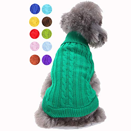 Dog Sweater Soft Warm Turtleneck Knitted Clothes for Small Medium Large Pet (Green / Small)