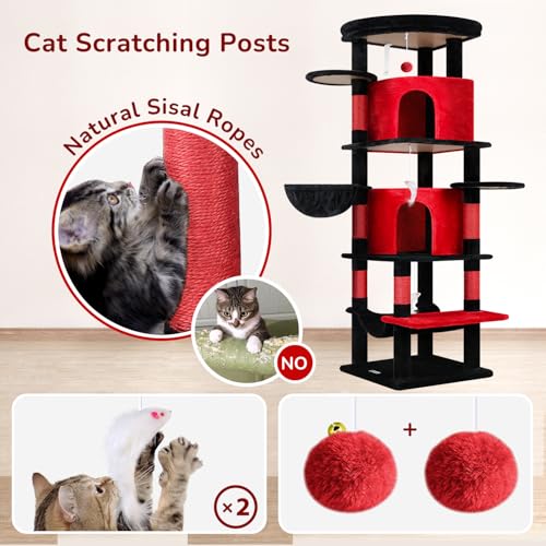 66in Gothic Corner Cat Tree for Indoor Large Cats (66inch / Red Black)