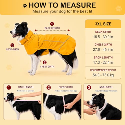 Dog Raincoat Full Body Coverage Waterproof Windproof Hooded Jacket (Yellow / 3X-Large)