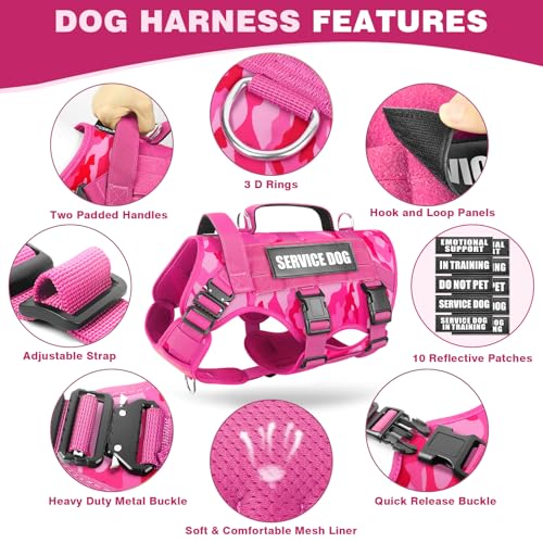 Service Dog Vest Harness for Large Dog (Large / Camo Pink)